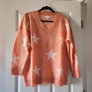 Women's Pink Lily Distressed Star Sweater